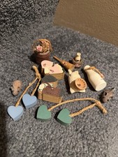 Vtg Primitive Wooden Miniature Farm & Heart Charm Lot picture