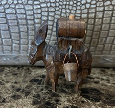 Vintage Folk Art Hand Carved Wooden Donkey Packed w/Water Barrels 3.5