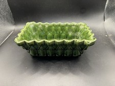 Vintage UPCO USA Green Ceramic Planter 101-7 Diamond Quilt Ruffled Edge Bowl picture