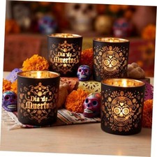 Qinyoung 4 Pcs Dia De Los Muertos Candle Holder Decoration Day of the Dead picture