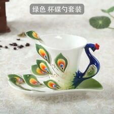 Creativity Hand Crafted Porcelain Peacock Coffee Mugs Tea Cup Sets Saucer Spoon picture