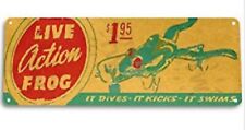 LIVE ACTION FROG 6x18 INCH TIN SIGN FINE FISHING TACKLE CATCH FISH LURE BASS picture