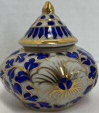 Colbalt Blue Gold And White Round Covered Trinket Box picture