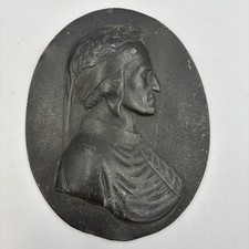 Antique Dante Alighieri Bronzed Metal Relief Plaque Italian Portrait 4.75