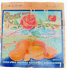 Vtg Mounted Sunkist Crate Label ROSE BRAND Redlands Orange Growers Assn CA 11x11 picture