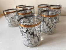 Set of 8 Vtg Dow Jones 1966-1976 Cera Low Ball Rocks Glasses Stock Market MCM picture