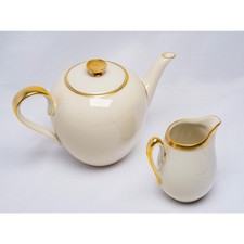 Vintage Edelstein Bavaria Heinrich Mini Tea Set Gold Trim Teapot & Creamer Germa picture