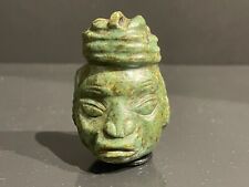 PRE-COLUMBIAN MAYAN GREEN JADE FACE HEAD MAN NECKLACE PENDANT CAO  1400-1500 AD picture