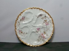 Oyster Plate Haviland Limoges Floral Gold Trim Marked 7 3/4 Inches Tall picture