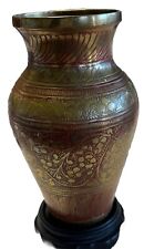 Vintage Bronze VASE Intricate Inlaid   Decorative India Hand Carved 5
