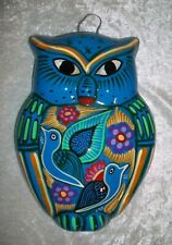 Turquoise Blue Disney Mexican Talavera Art Pottery Blue Owl Bird Wall Plaque picture