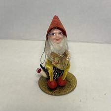 Putz Gnome Elf On  Pinecone Japan Ornament Vintage Spun Cotton Celluloid W Book picture