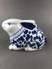Vintage Blue and White Porcelain Bunny Rabbit Figurine Delft Look picture