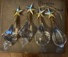 4 Vtg Clear Acrylic Faceted Dangle Icicle Gold Star Christmas Ornaments 5.25” picture