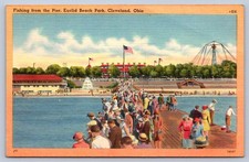 K65/ Cleveland Ohio Postcard Euclid Beach Amusement Park Linen Pier Rides 73 picture
