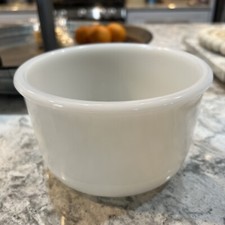 Milk Glass Mixing Bowl Opaline Opalescent Ribbed With Lip Vintage picture