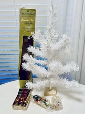 VTG MCM Mr Christmas Foil Tinsel Feather Tree NOS 9 Japan Figures WORKING LIGHTS picture