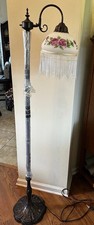 Tiffany Style Painted Glass Victorian Beaded Shade Floor Lamp NEW picture