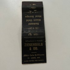 Ziegenbalg & Co Cote Brilliante St Louis MO Vintage Matchbook Cover SMB19-4 picture