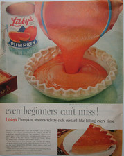 Vtg 1958 Libby's Solid Pack Pumpkin Pie Thanksgiving Kitchen Baking Print Ad picture