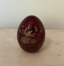 Rosvuzdesign St Petersburg Russian Glass Egg Ruby Red Gold Gilt Etched Bird 3.5