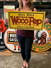 Antique Vintage Old Style Sign Woco Pep Fuel Made in USA picture