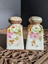 Antique Nippon Salt & Pepper Shakers Hand Painted Stippled flowers Victorian picture