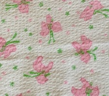 VTG JUVENILE NOVELTY BABY NURSERY COTTON SEERSUCKER FABRIC 20x48 CUTE PINK LAMB picture