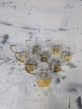 Vintage MCM Melco Coffee Glass Mug with Metal Holder -set 8 picture