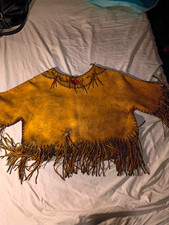 Native American Leather Fringe Pullover Top Jacket with Beaded Neckline picture