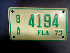1973 Florida Motorcycle License Plate Number 8A 4194  Harley, Honda, BMW, picture