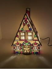 Tiffany Style Stained Glass Gingerbread House Accent Lamp LOOSE STEPS w/ LIGHT picture