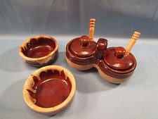 BROWN DRIP LOT Small Relish Bowl & Individual Serving dishes 2 USA picture