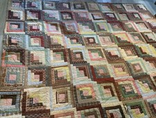 Antique Patchwork Quilt, Log Cabin, Brown Calico Back, Hand Quilted, 1880’s picture