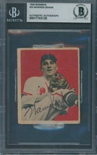 1949 Bowman #33 Warren Spahn Beckett Authentic Autograph Signed *3125 picture
