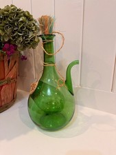 Vintage Italian Green Glass Wine Decanter Ice Chamber Chiller Spout Carafe picture