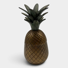 Vintage Brass Pineapple Trinket Box 7.5” Tropical Hollywood Regency Decor picture