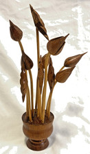 Mid Century Modern 14” Wooden Floral Flower Hand Carved Arrangement Sculpture picture