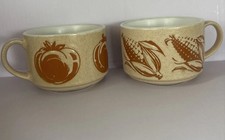 Vintage 1970s Otagiri Harvest Stoneware Soup Mugs - Lot of 2 Corn & Tomato picture