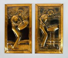 Lot Of 2 Vintage High Relief Copper Art Wall Plaques by R. Mungal Trinidad picture