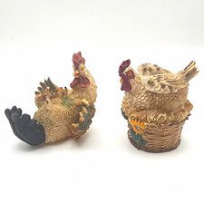 2-Piece Resin Chicken Figurine Set - Rooster Figure & Hen in Basket Nest picture