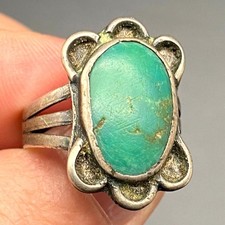 Vintage Navajo Native Turquoise Silver Ring Size 7.75 picture