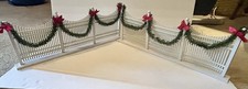 (2) Vintage Byer’s Choice White Picket Fence With Garland And Red Bows•20”•EUC picture