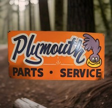 VINTAGE RARE LARGE PLYMOUTH SALES SERVICE STATION DEALER PORCELAIN METAL SIGN picture