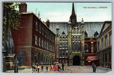 The Guildhall London England Antique Postcard c.1910 Street Scene Figures picture