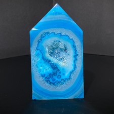 142g natural Blue Geode Stone agate Crystal Obelisk Wand Point Energy Healing picture