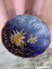 Vintage Bowl Blue Golden Daffodils Saxe Altenburg Germany Porcelain -  10” Inch picture