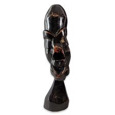 Hand Carved Ebony Wood African Sculpture Tribal Bust Brutalist Modern 19.5