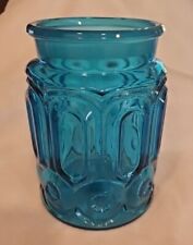 Vintage LE Smith Moon and Star Aqua Blue Glass Canister No Lid Large Jar 8