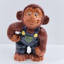 VTG Ceramic Monkey Figurine Overalls Banana Pocket Glazed Chimp Statue 11
